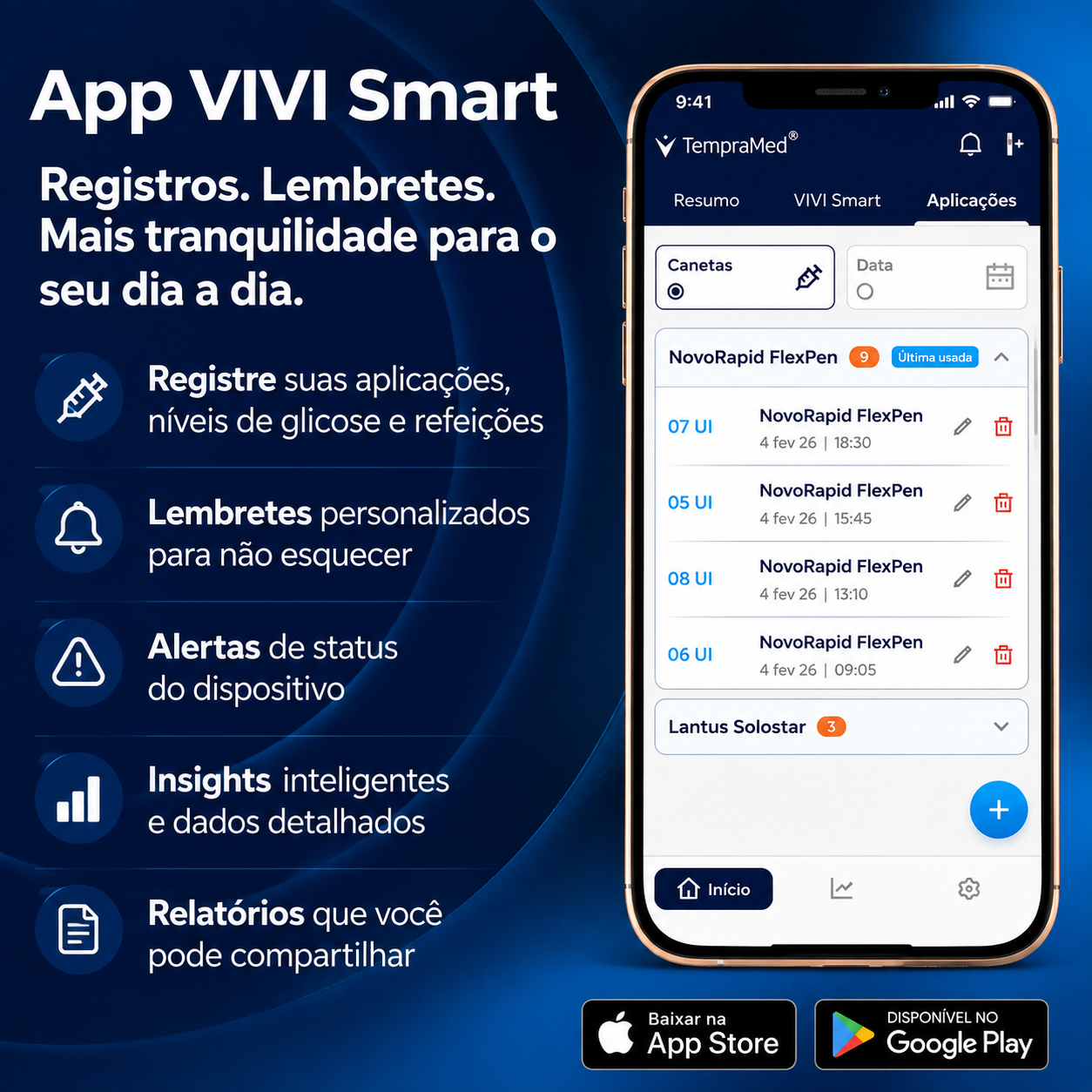 Aplicativo VIVI Smart: registros, lembretes e relatórios